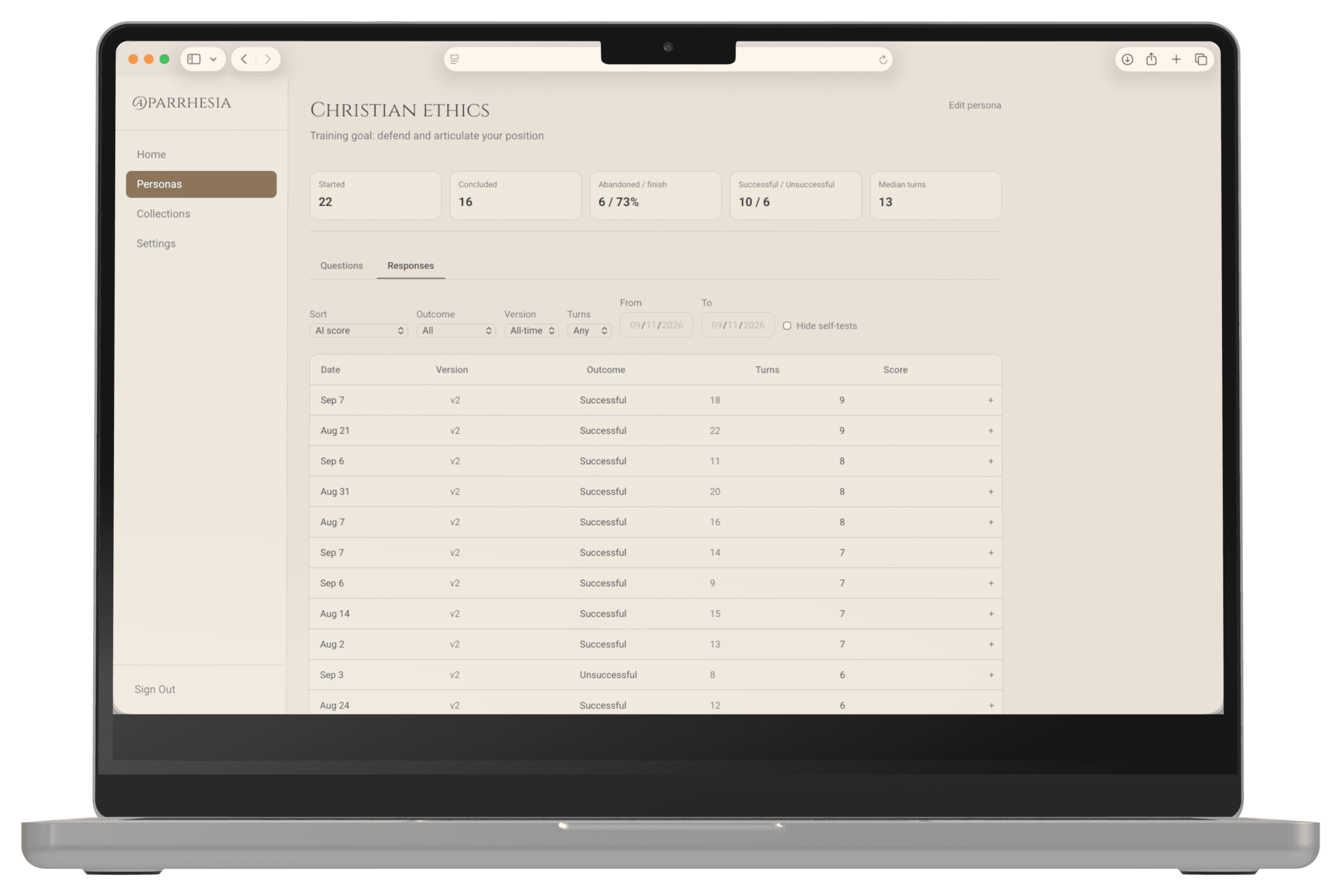 Parrhesia organization portal on a MacBook